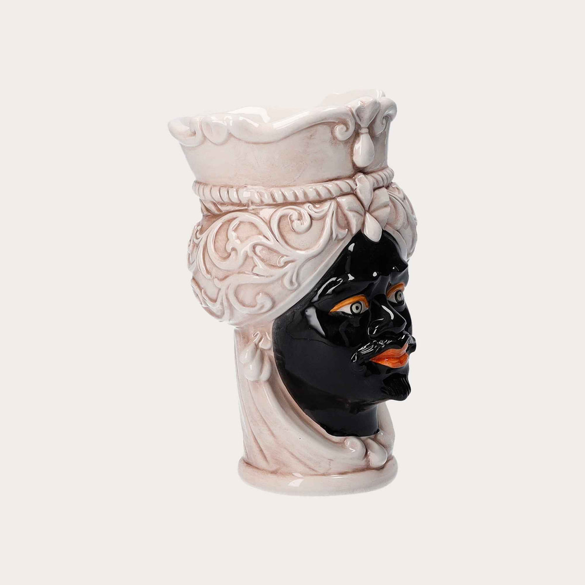 Small Testa di Moro Vase in Beige and Black Ceramic – Made in Italy craftsmanship
