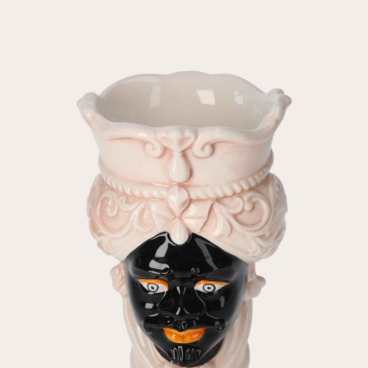 Small Testa di Moro Vase in Beige and Black Ceramic – Made in Italy craftsmanship