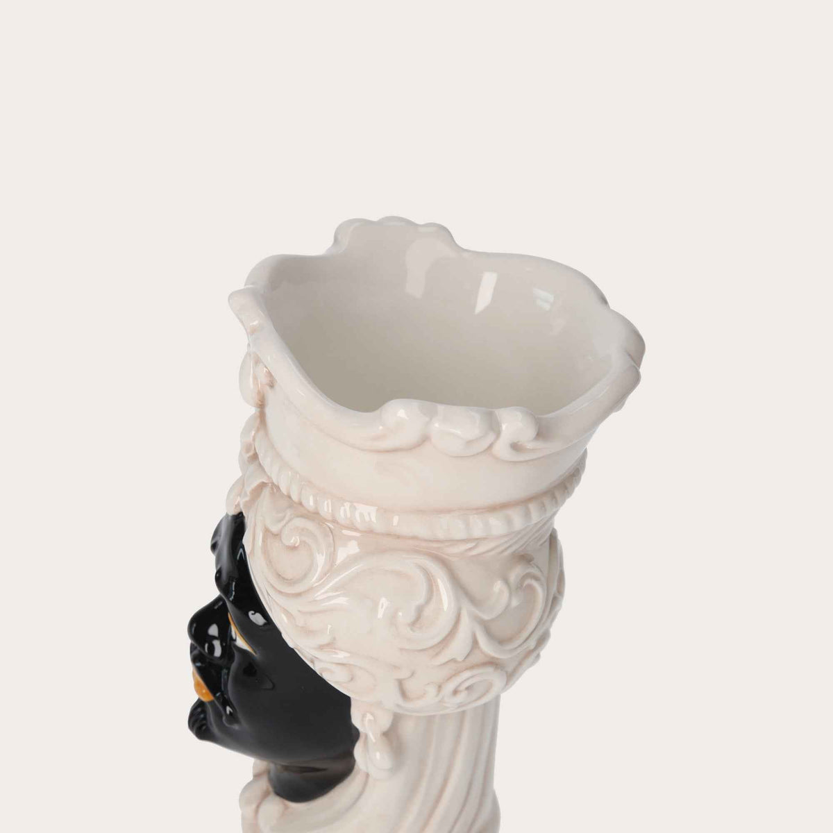 Small Testa di Moro Vase in Beige and Black Ceramic – Made in Italy craftsmanship