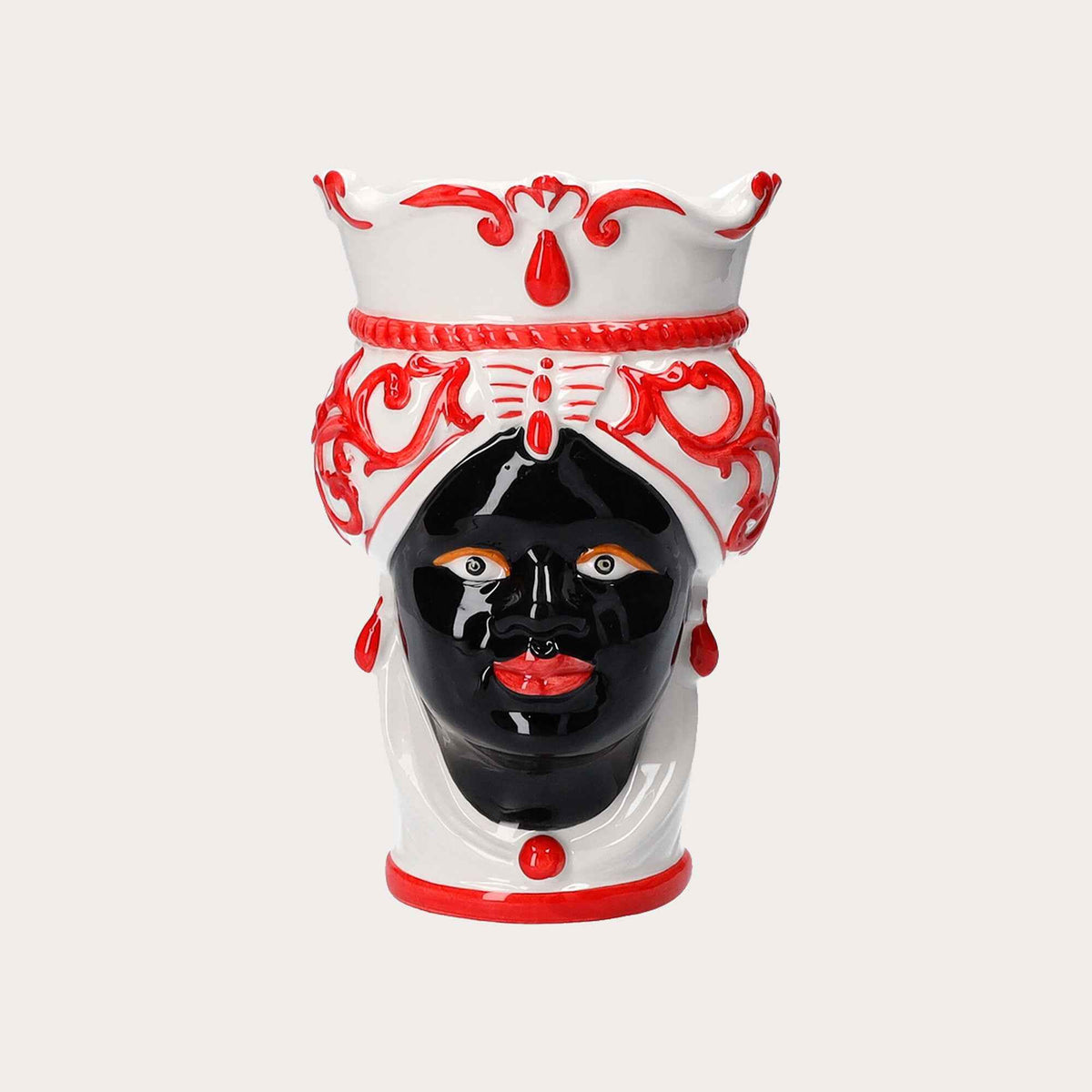 Vaso Testa di Moro Donna in Ceramica Rossa Piccolo – Made in Italy