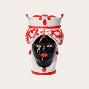 Vaso Testa di Moro Donna in Ceramica Rossa Piccolo – Made in Italy