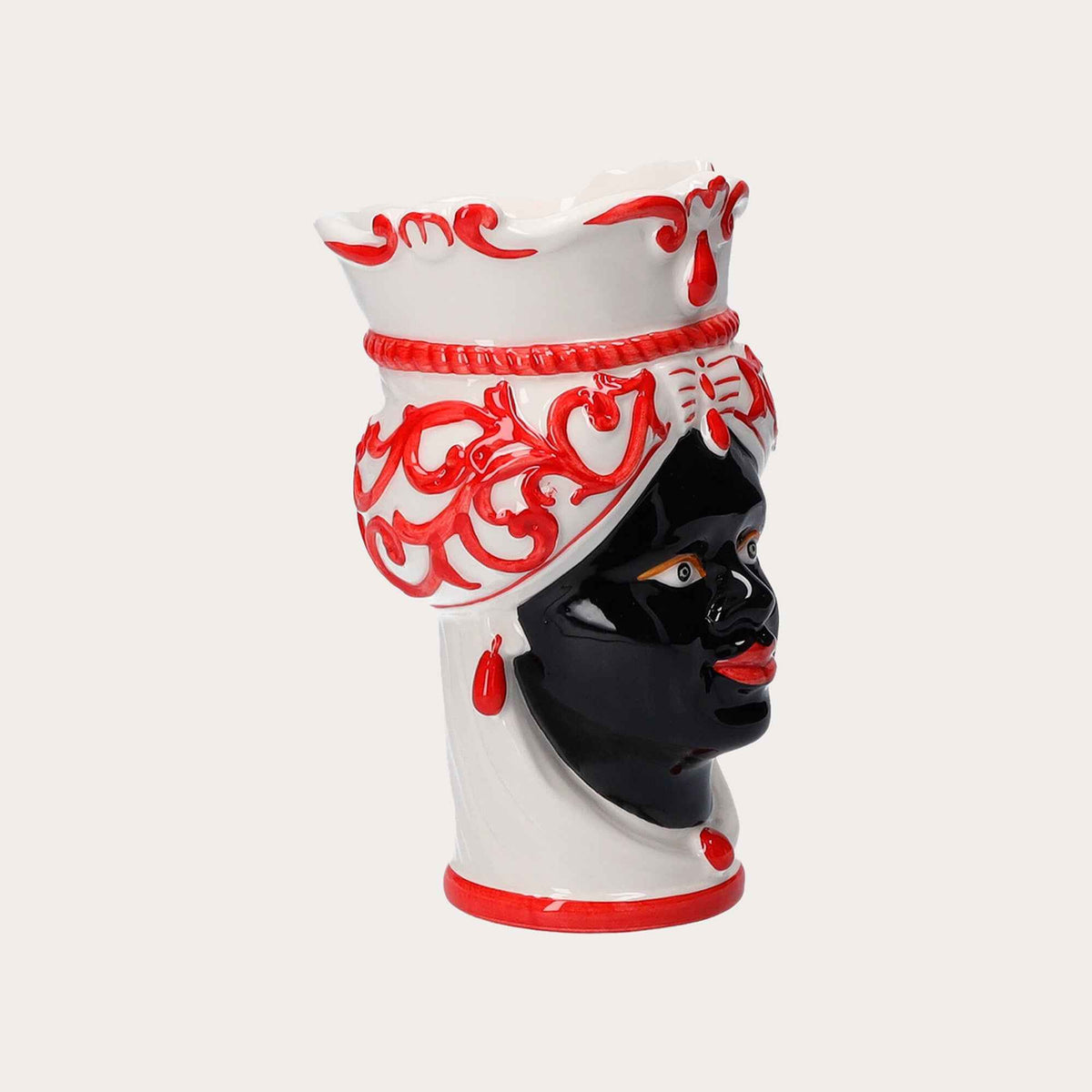 Vaso Testa di Moro Donna in Ceramica Rossa Piccolo – Made in Italy