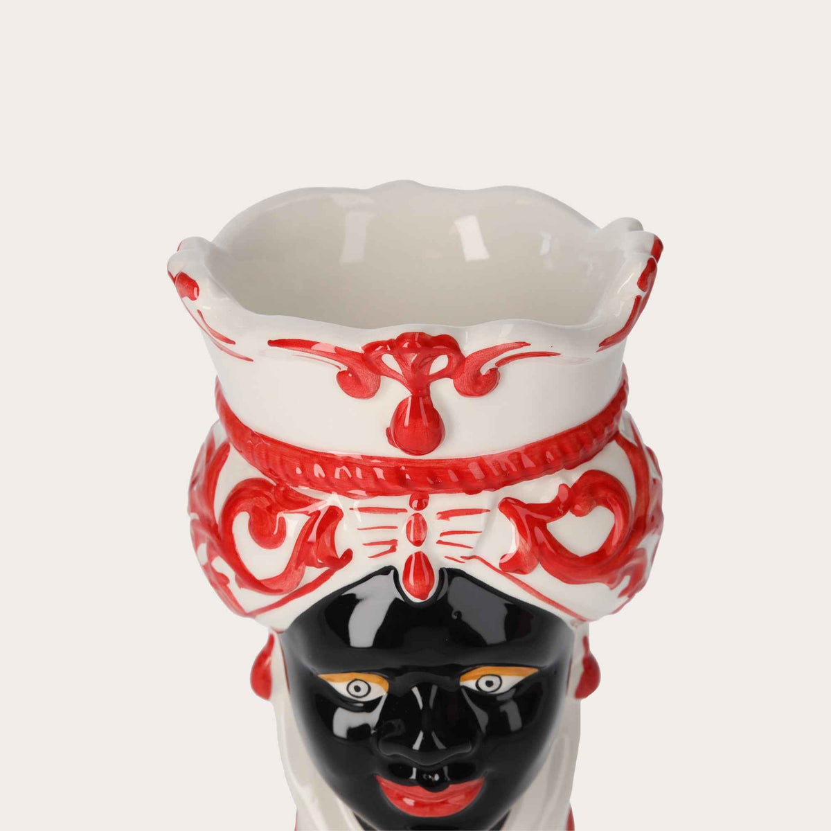 Vaso Testa di Moro Donna in Ceramica Rossa Piccolo – Made in Italy