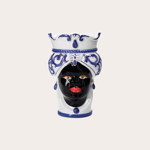Vaso Testa Di Moro Donna in Ceramica Blu Piccolo - Made in Italy h. 20 cm