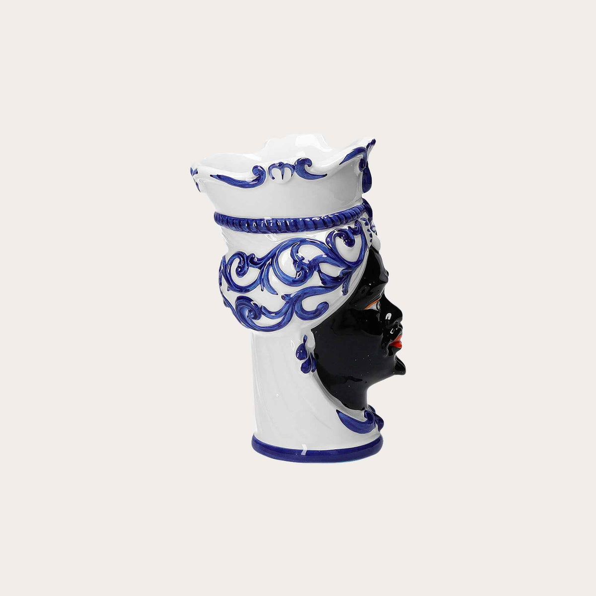 Vaso Testa di Moro Uomo in Ceramica Decorata - Atigianato Made in Italy h. 20 cm