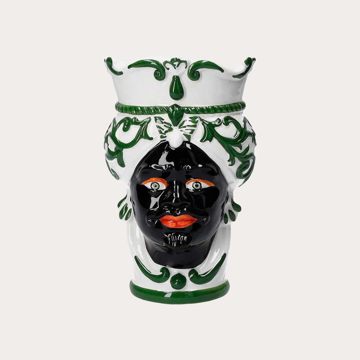 Vaso Testa di Moro Piccolo in Ceramica Verde