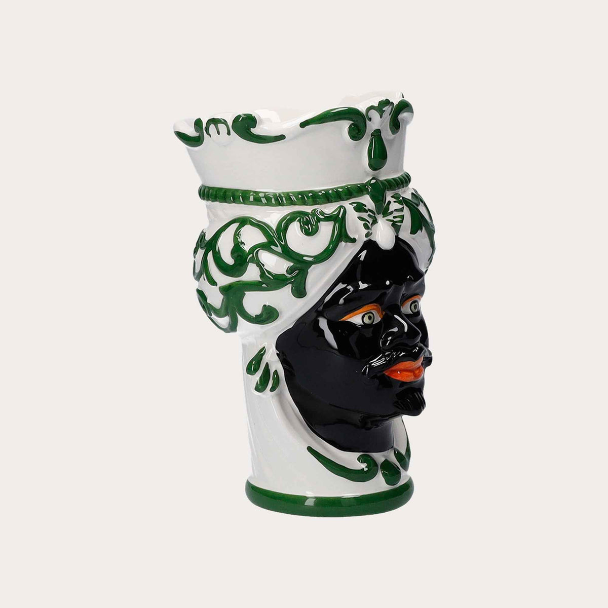 Vaso Testa di Moro Piccolo in Ceramica Verde