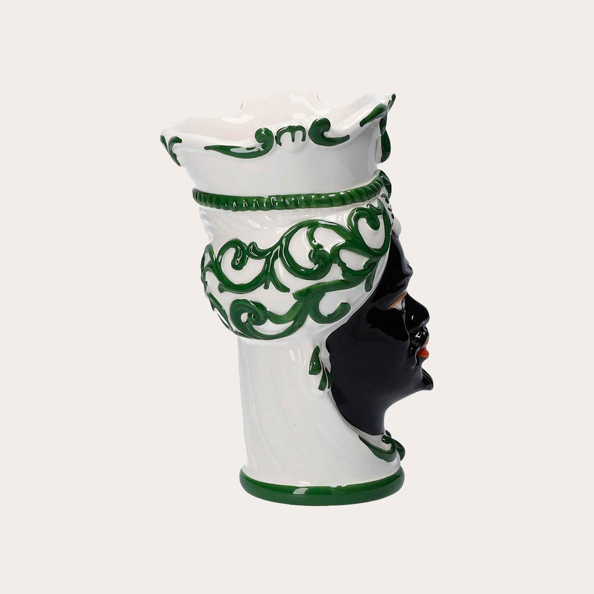 Vaso Testa di Moro Piccolo in Ceramica Verde