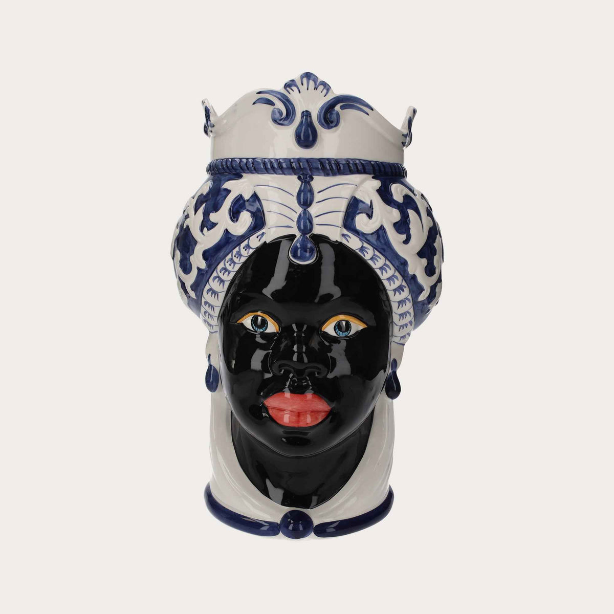 Vaso Testa di Moro Donna Grande in Ceramica Blu – Artigianato Made in Italy h. 47 cm