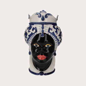 Vaso Testa di Moro Donna Grande in Ceramica Blu – Artigianato Made in Italy h. 47 cm