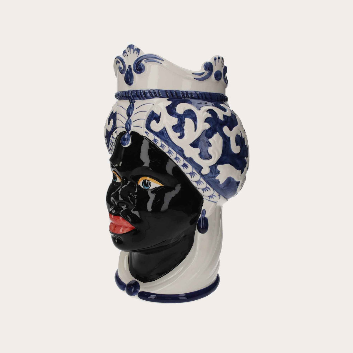 Vaso Testa di Moro Donna Grande in Ceramica Blu – Artigianato Made in Italy h. 47 cm