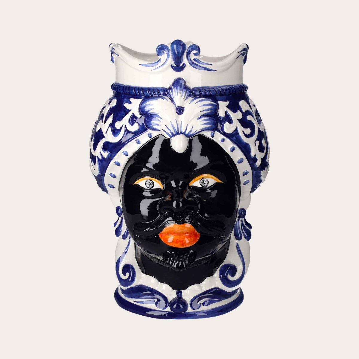 Vaso Testa di Moro Uomo Grande in Ceramica Blu – Artigianato Made in Italy h. 47 cm