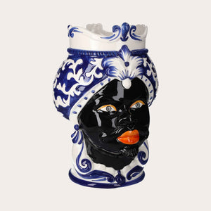 Vaso Testa di Moro Uomo Grande in Ceramica Blu – Artigianato Made in Italy h. 47 cm
