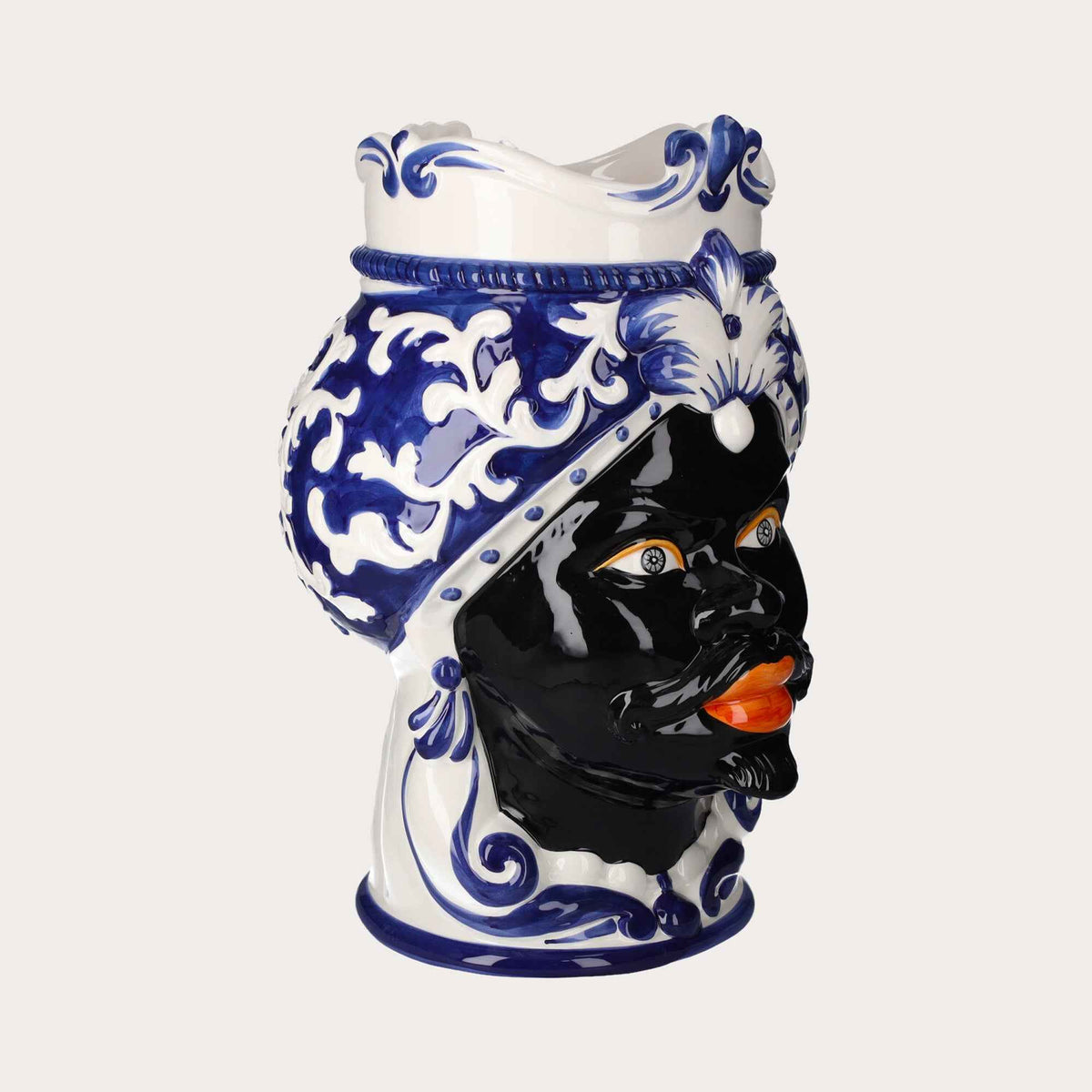 Vaso Testa di Moro Uomo Grande in Ceramica Blu – Artigianato Made in Italy h. 47 cm