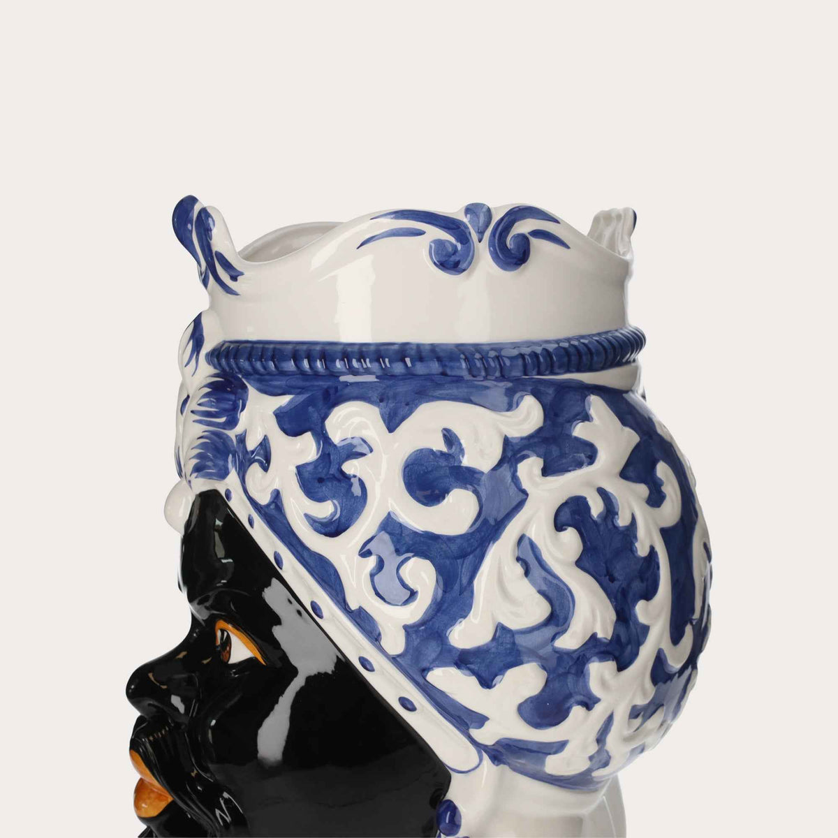 Vaso Testa di Moro Uomo Grande in Ceramica Blu – Artigianato Made in Italy h. 47 cm