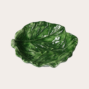 Juego de 2 ensaladeras de cerámica verde con forma de hoja de col - Made in Italy