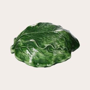 Juego de 2 ensaladeras de cerámica verde con forma de hoja de col - Made in Italy