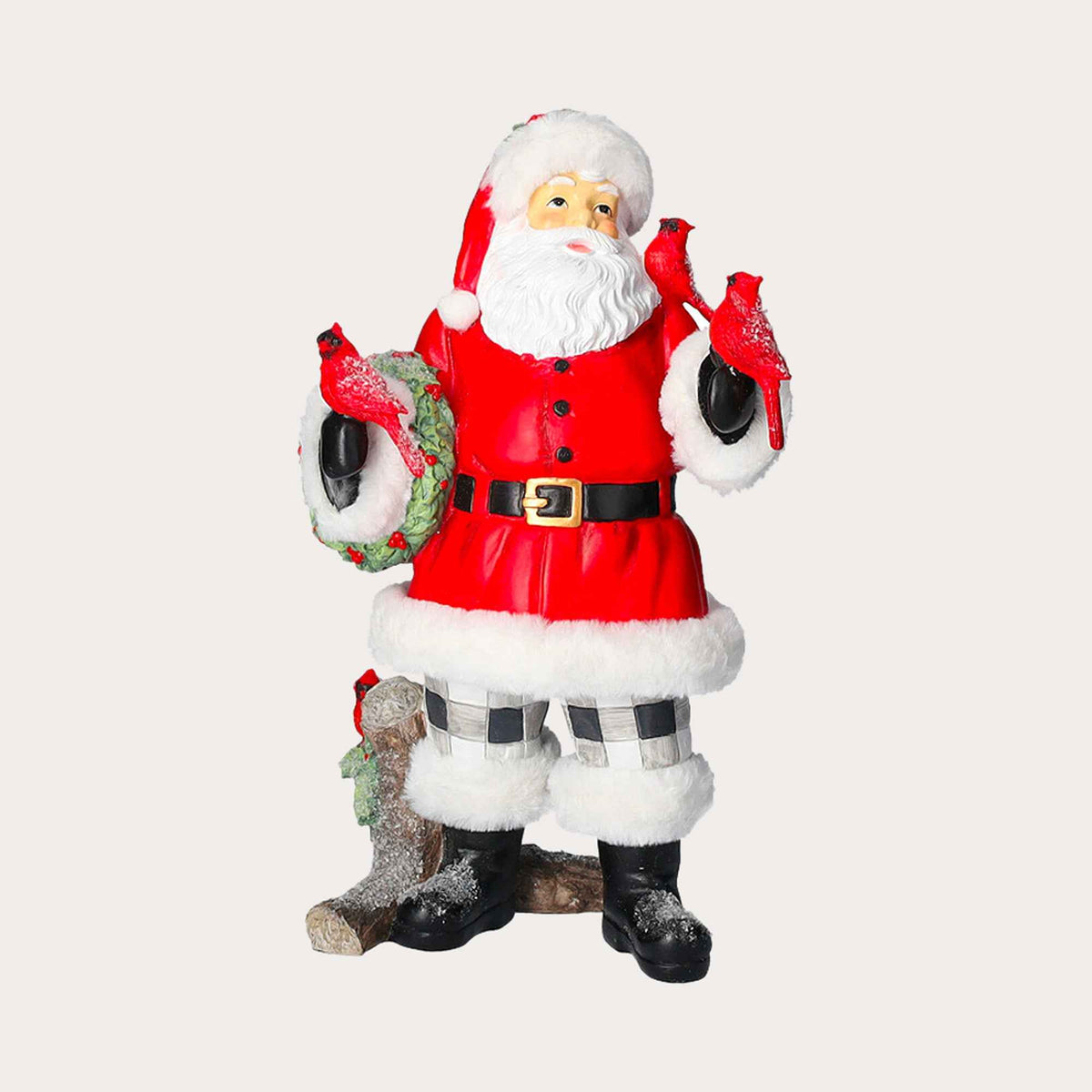 Santa Claus with Red Birds Figurine in Resin