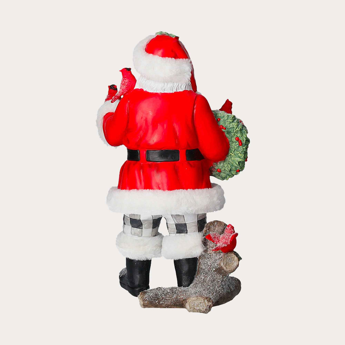 Figurine Père Noël avec oiseaux rouges en résine