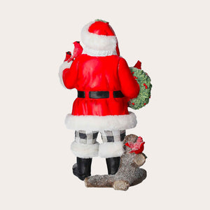 Figurine Père Noël avec oiseaux rouges en résine