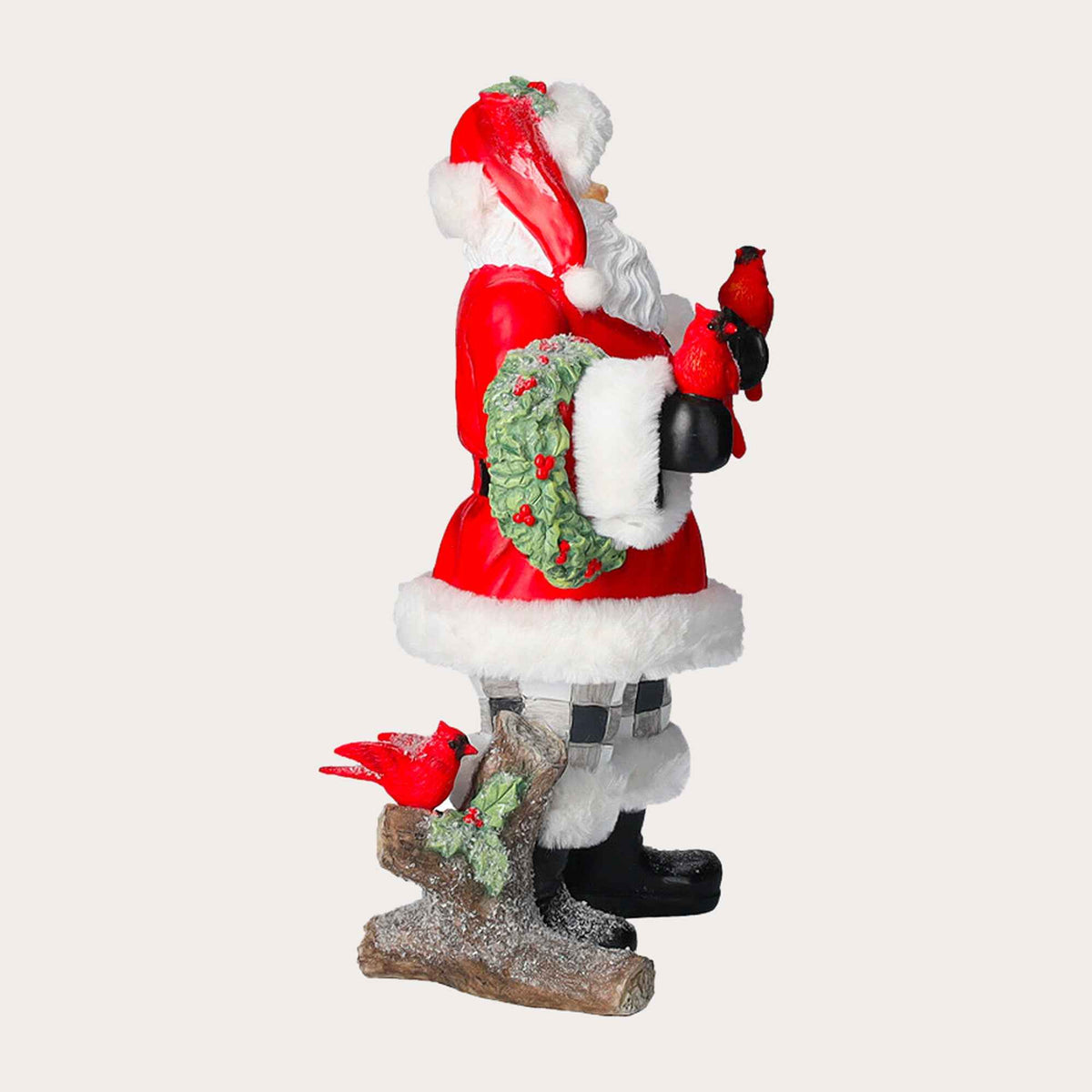 Figurine Père Noël avec oiseaux rouges en résine