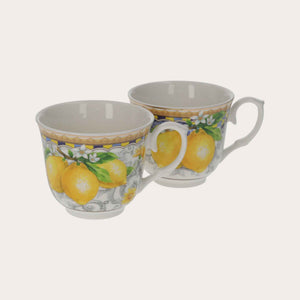 Coppia di Tazze in Porcellana con Decoro Limoni – Stile Mediterraneo