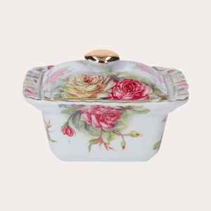 Porcelain Box with Roses and Golden Lid – Elegant Decorative Storage