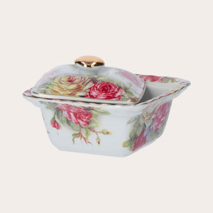 Porcelain Box with Roses and Golden Lid – Elegant Decorative Storage