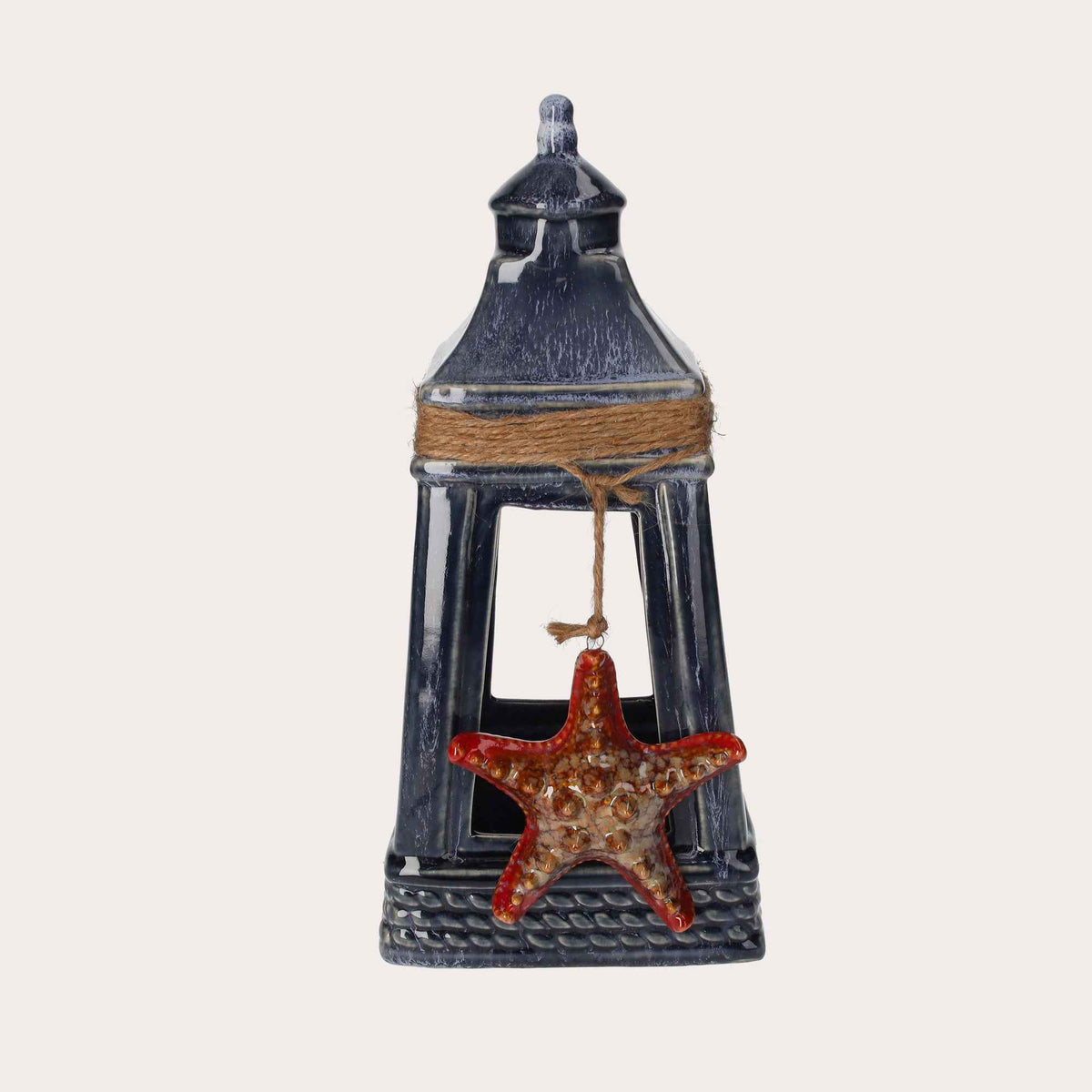 Lanterna in Ceramica Blu con Stella Marina – Decorazione da Mare per Casa e Giardino