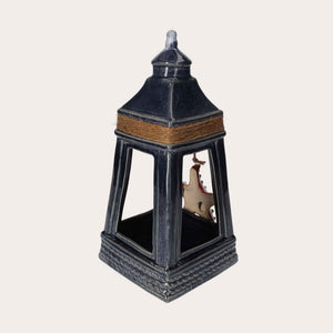 Blue Ceramic Lantern with Starfish – Seaside Decoration for Home and Garden