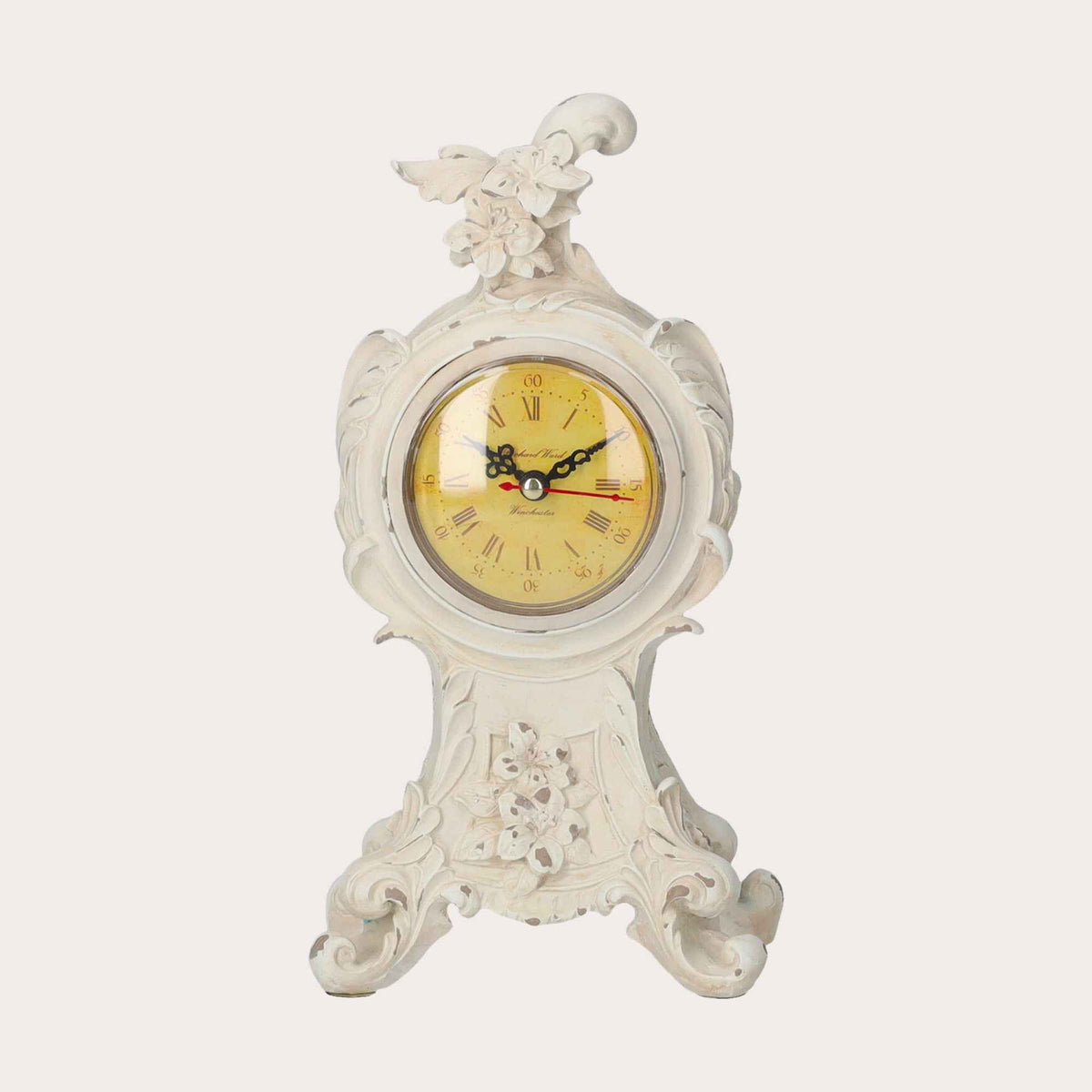 Orologio da Tavolo in Stile Barocco Color Avorio – Design Elegante con Dettagli Floreali