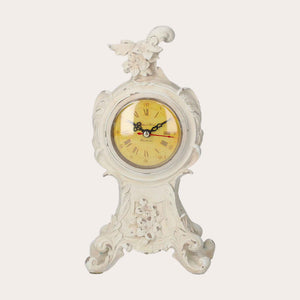 Ivory Baroque Style Table Clock - Elegant Design with Floral Details