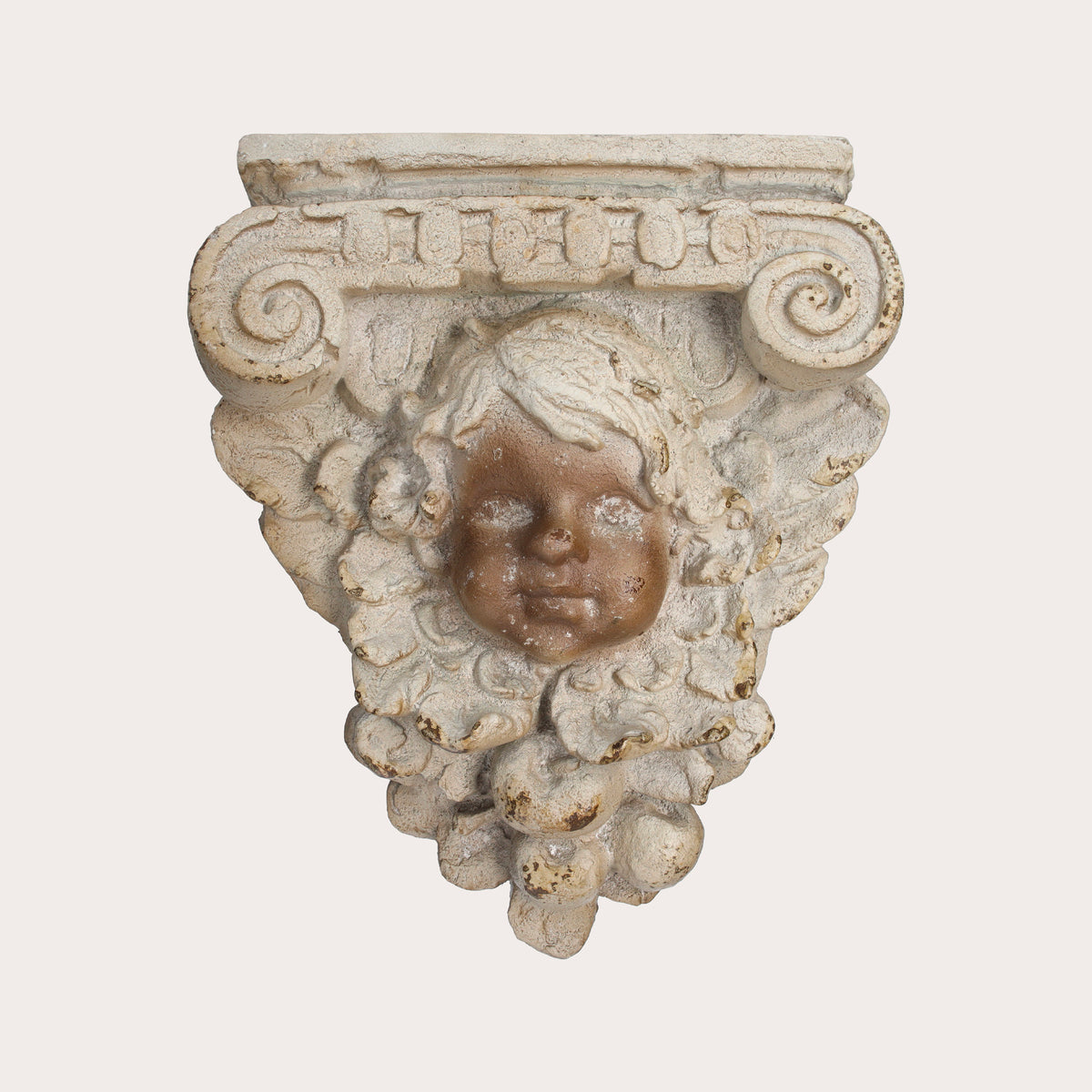 Mensola Decorativa a Capitello con Viso di Putto in Resina H. 40 cm