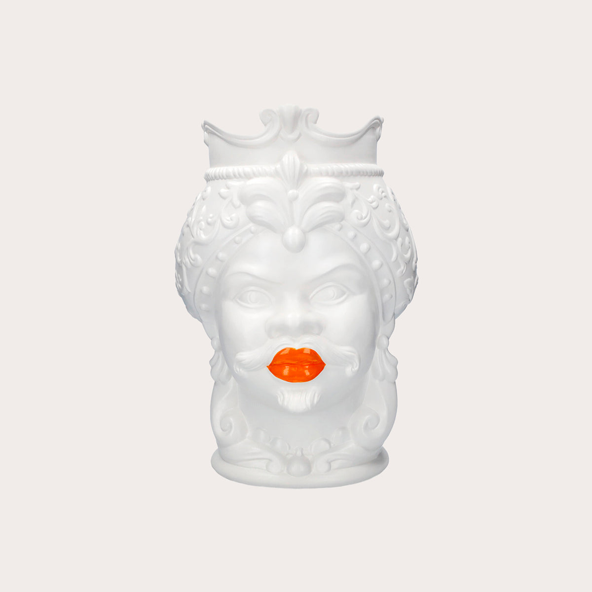 Weiße dunkelbraune Vase mit orangefarbenen Lippen, H. 47 cm