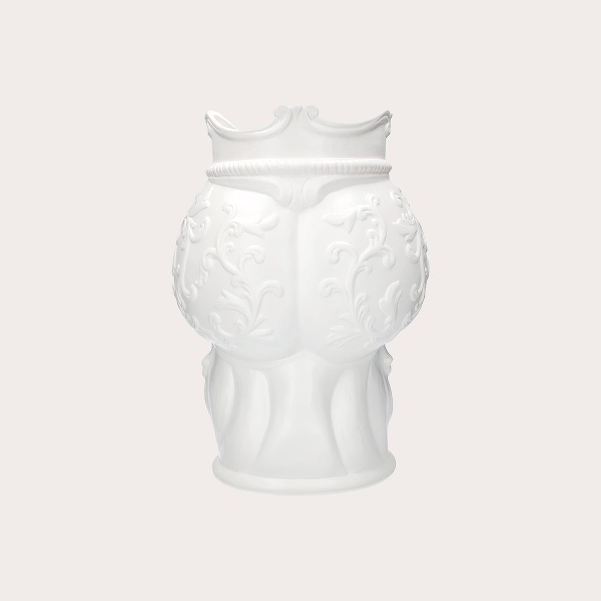 Weiße dunkelbraune Vase mit orangefarbenen Lippen, H. 47 cm