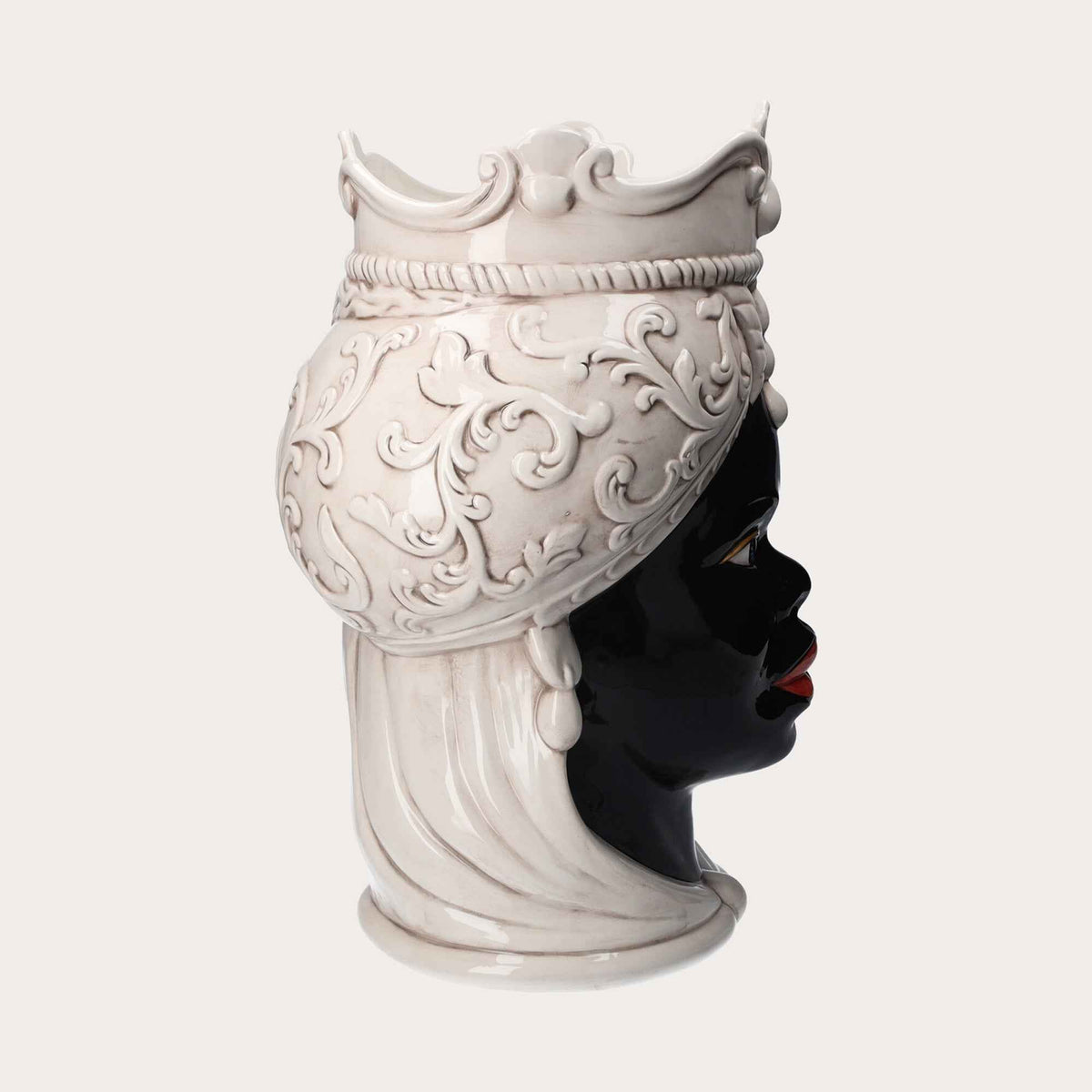 Vaso Testa di Moro Donna Beige in Ceramica – Made in Italy h. 47 cm