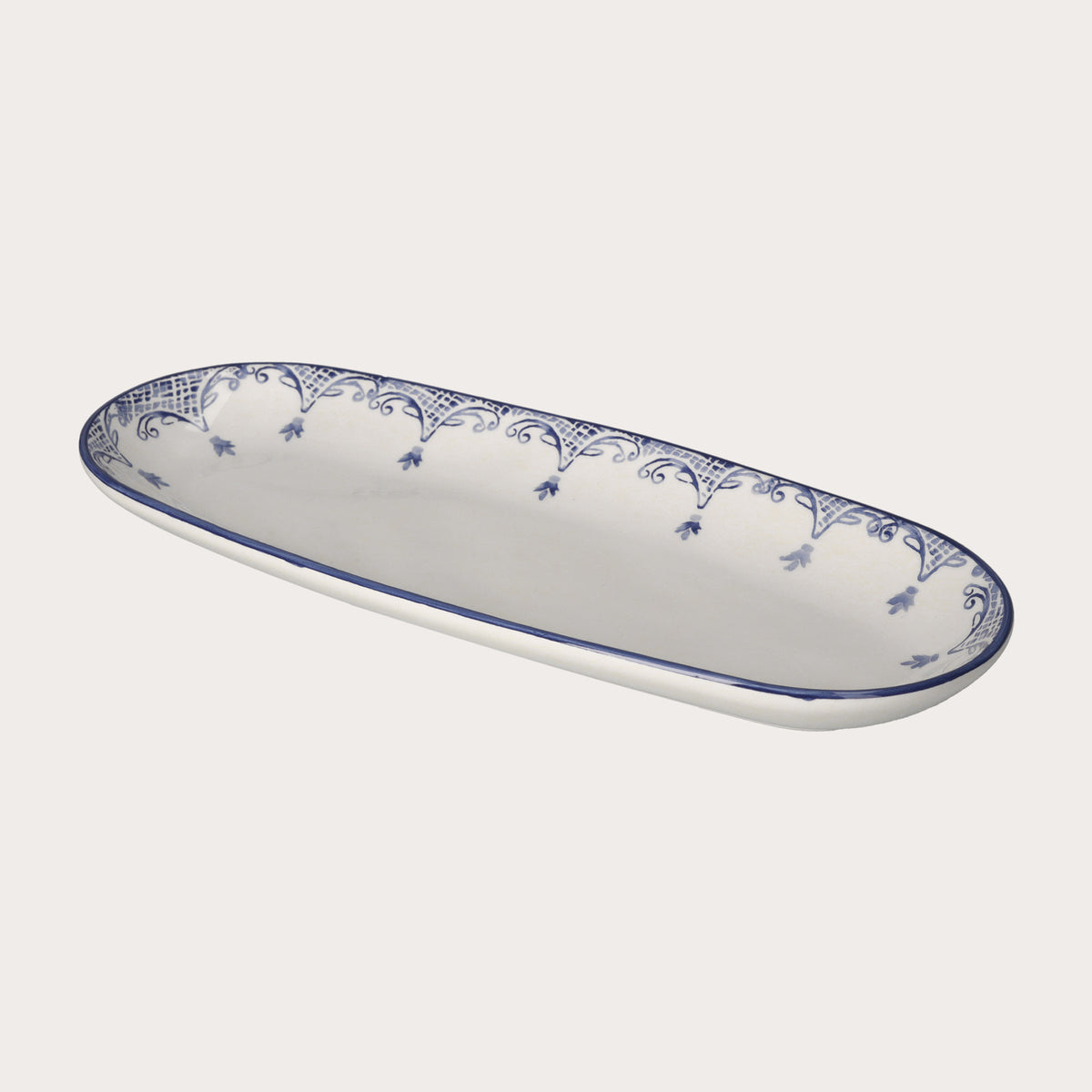 Piatto Ovale in Ceramica Stile Barocco Blu