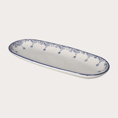 Assiette ovale en céramique bleue de style baroque