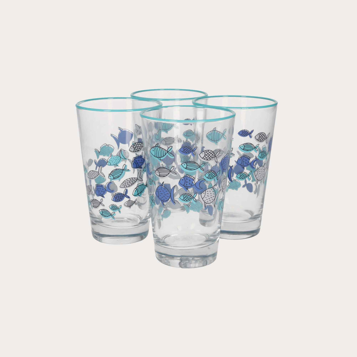Set 4 Bicchieri in Vetro Decorati con Pesci Blu – Set Elegante per la Tavola Estiva