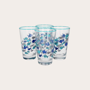 Set of 4 Glass Glasses Decorated with Blue Fish – Elegant Set for the Summer Table