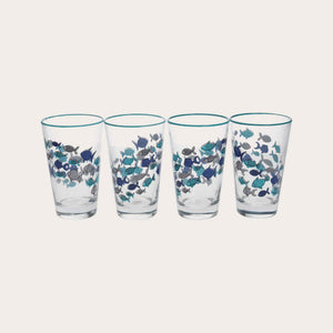 Set of 4 Glass Glasses Decorated with Blue Fish – Elegant Set for the Summer Table