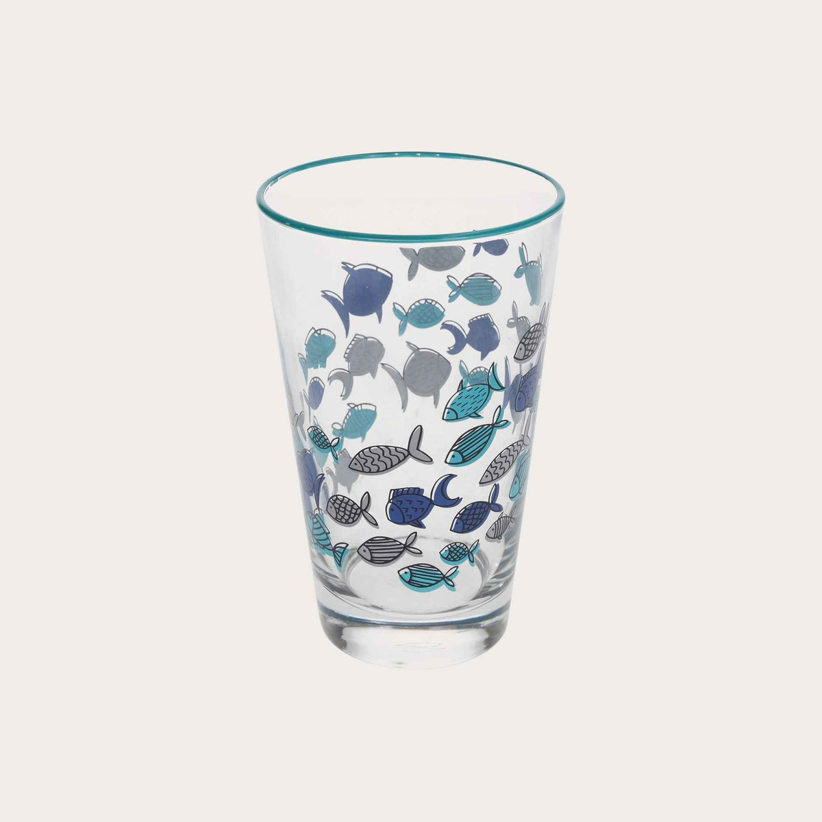 Set of 4 Glass Glasses Decorated with Blue Fish – Elegant Set for the Summer Table