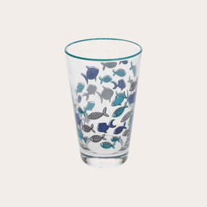 Set of 4 Glass Glasses Decorated with Blue Fish – Elegant Set for the Summer Table