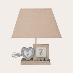 Lampada da Tavolo con Base in Legno e Paralume Beige