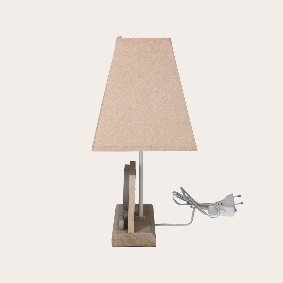 Lampada da Tavolo con Base in Legno e Paralume Beige