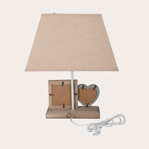 Lampada da Tavolo con Base in Legno e Paralume Beige