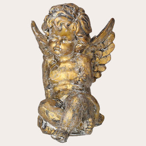 Decorative Angel Sitting in Gold Tinted Resin