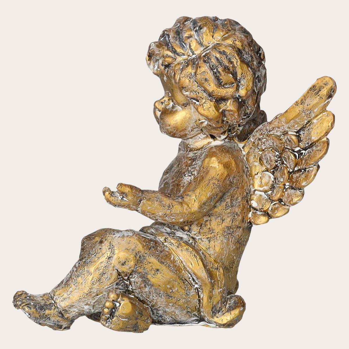 Decorative Angel Sitting in Gold Tinted Resin