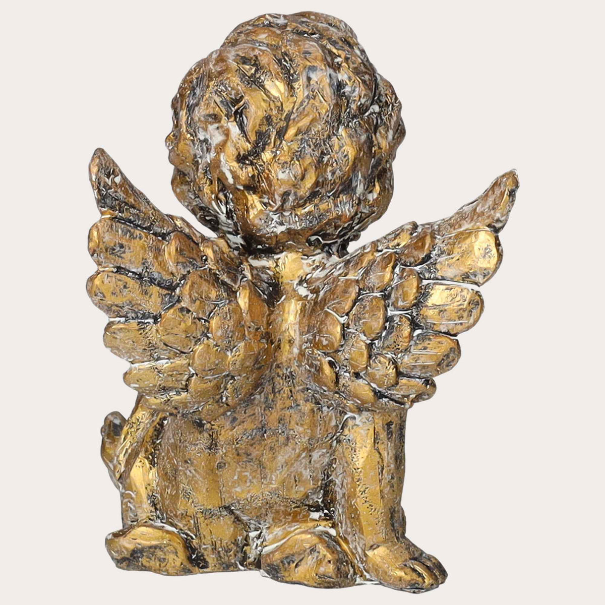 Decorative Angel Sitting in Gold Tinted Resin