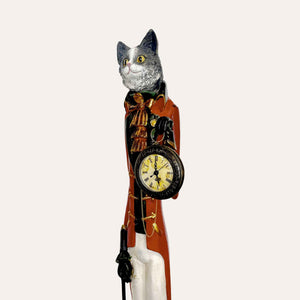 Gatto Decorativo in Resina con Orologio Integrato
